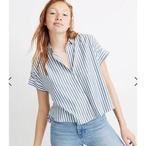 Madewell Hilltop Shirt in Savin Stripe chambray blue white button up nautical XS